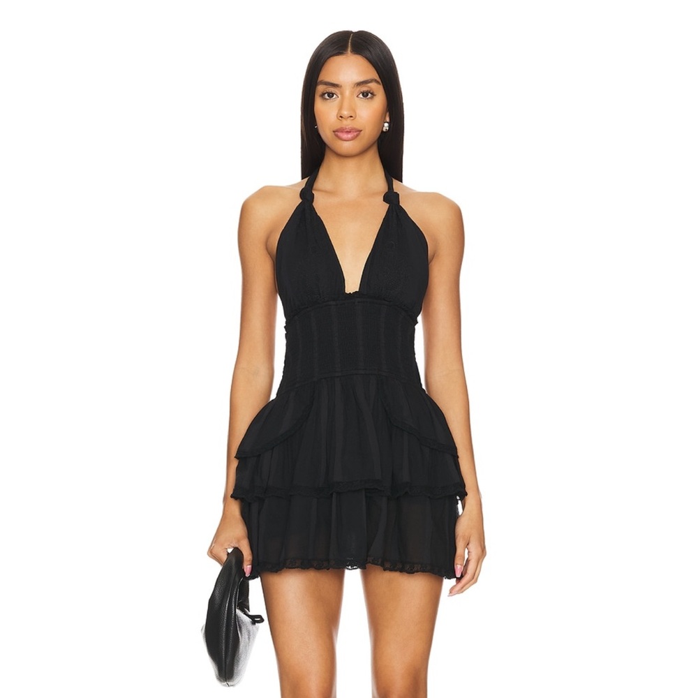 LoveShackFancy DEANNA HALTER DRESS in black